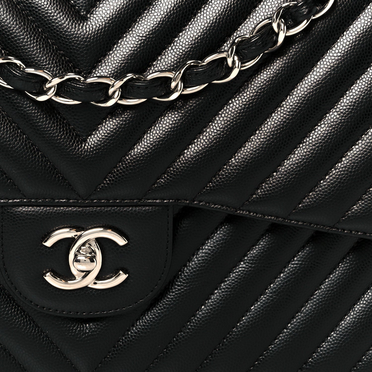 Chanel Caviar Chevron Quilted Jumbo Double Flap Black 9 of 11