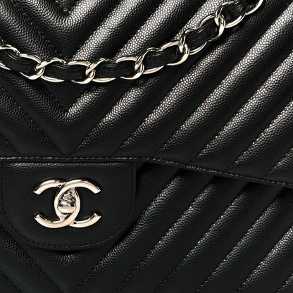 Chanel Caviar Chevron Quilted Jumbo Double Flap Black 9 of 11