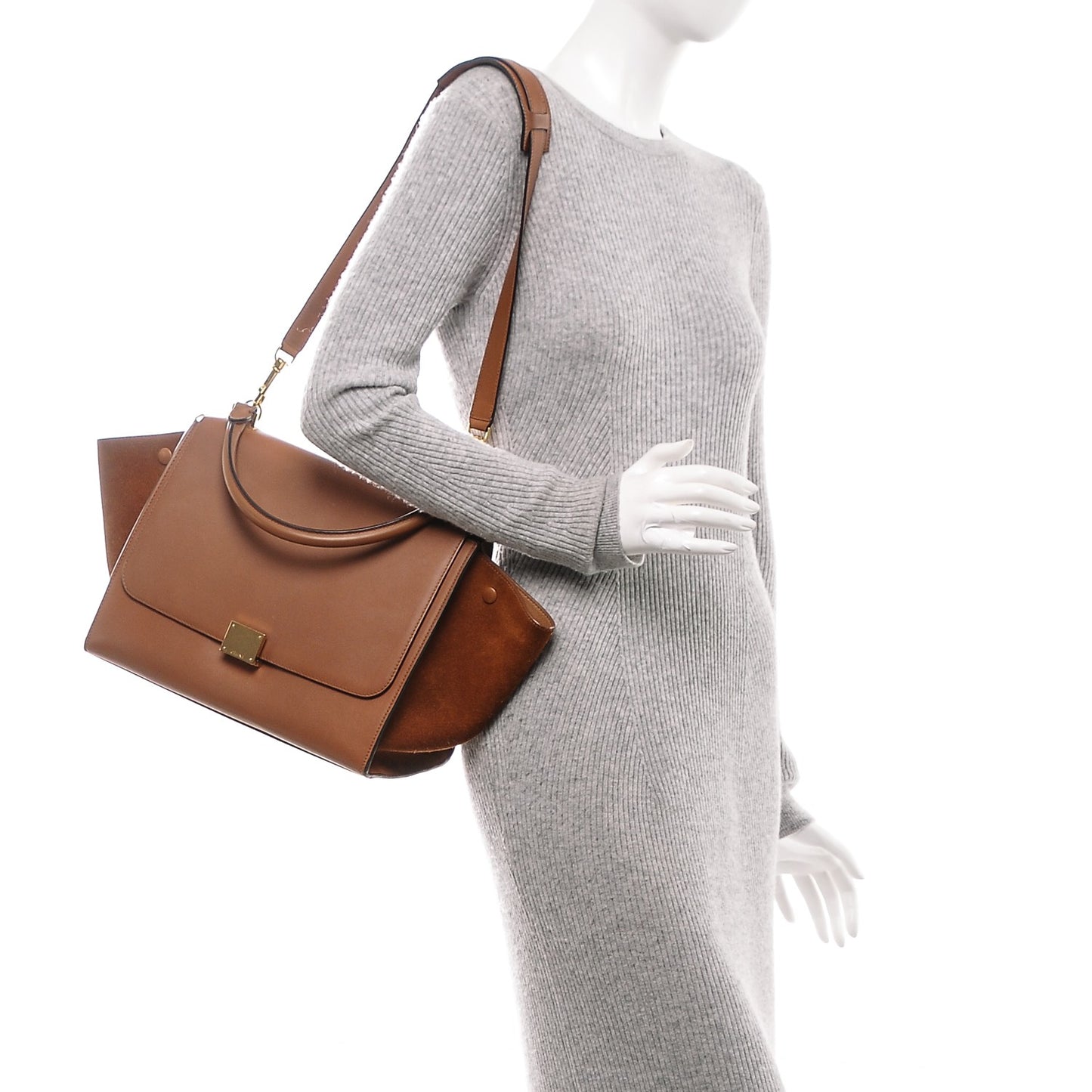 Natural Calfskin Suede Medium Trapeze Tan