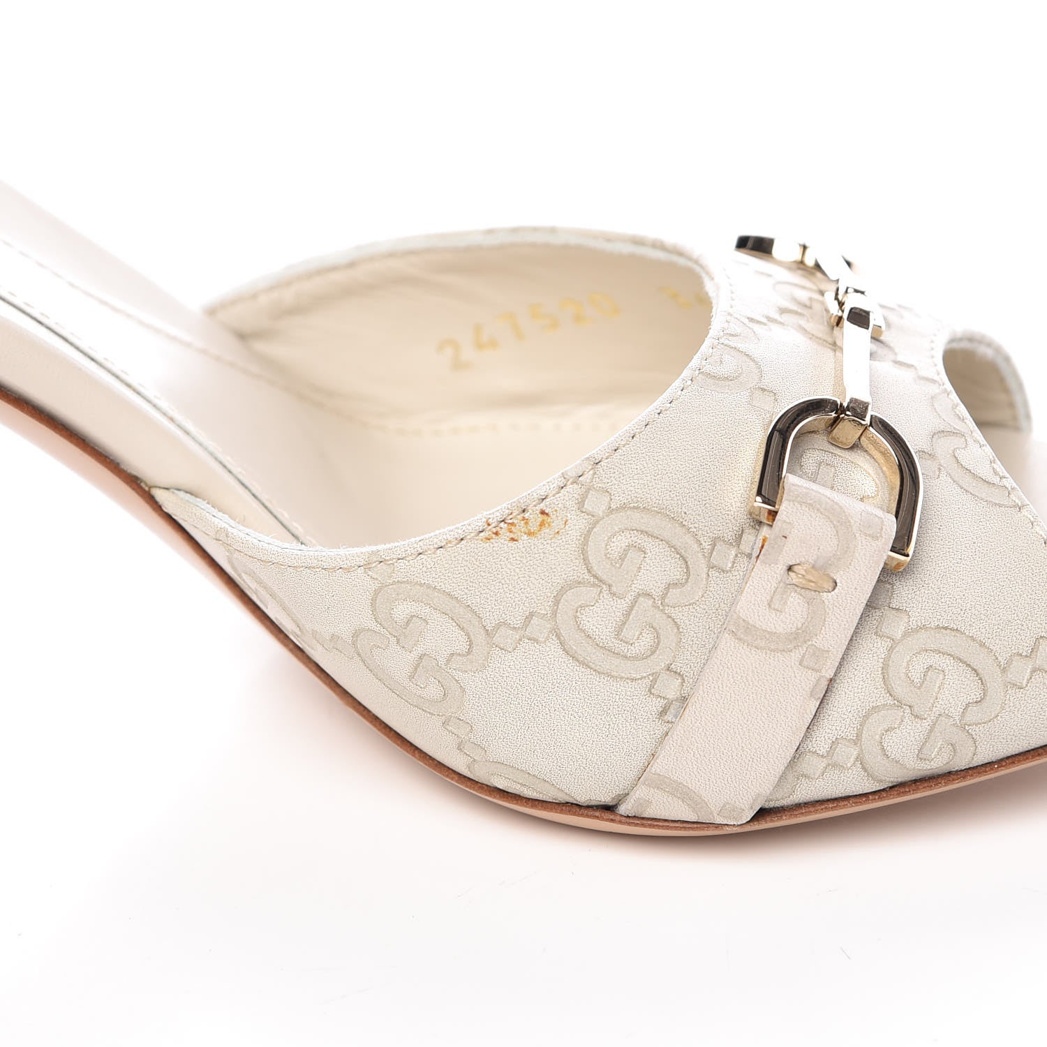 Gucci Guccissima Horsebit Mid Heel Slides 36.5 Mystic White 12 of 15