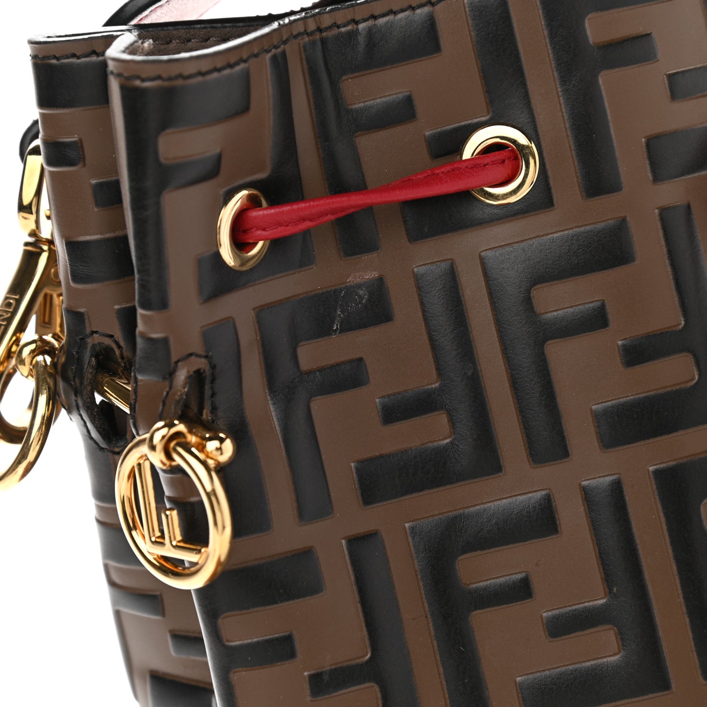 Vitello Grace F is Fendi Bi-Color FF 1974 Embossed Grande Mon Tresor Bucket Bag Maya Black Fragola