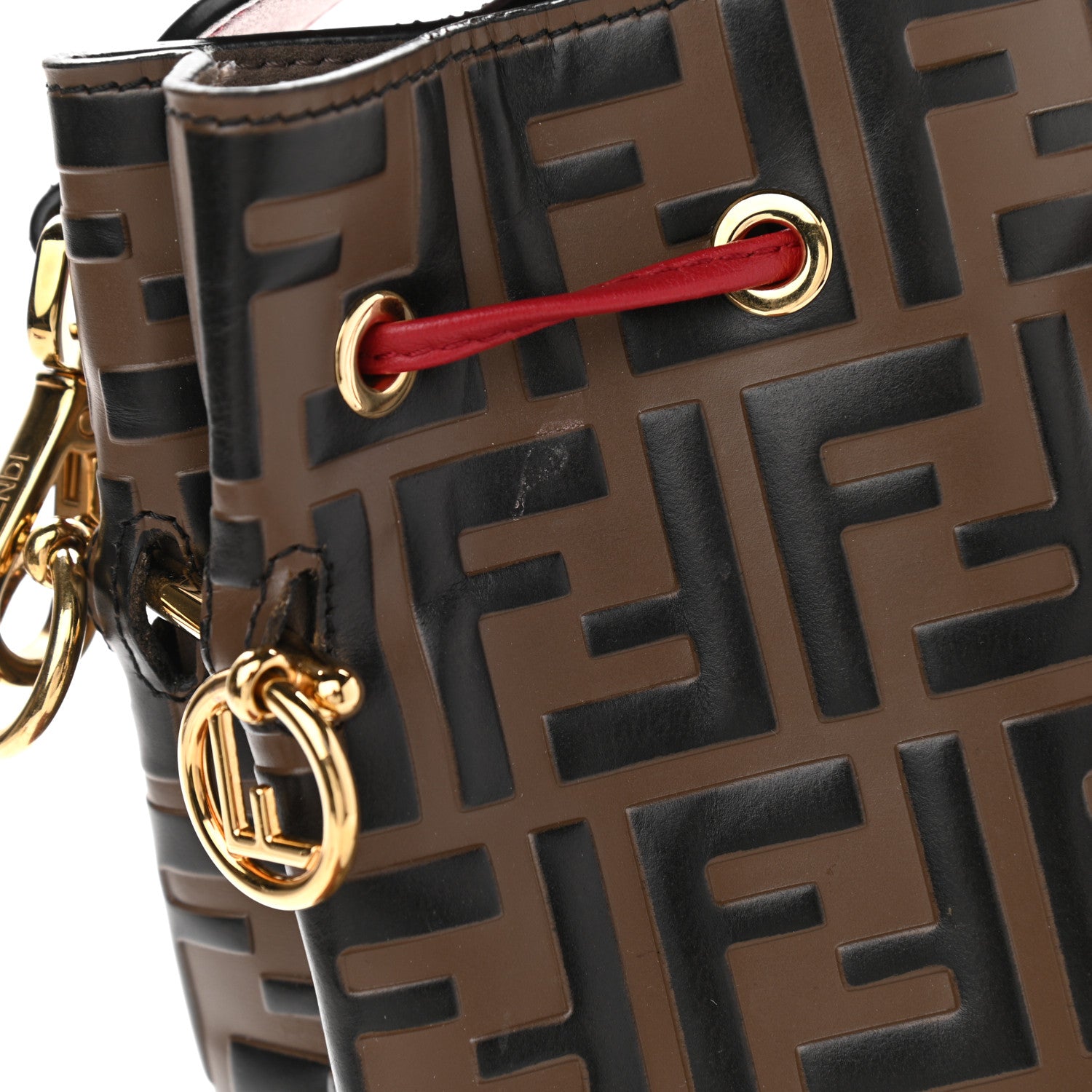 Fendi Vitello Grace F is Fendi Bi-Color FF 1974 Embossed Grande Mon Tresor Bucket Bag Maya Black Fragola 15 of 16