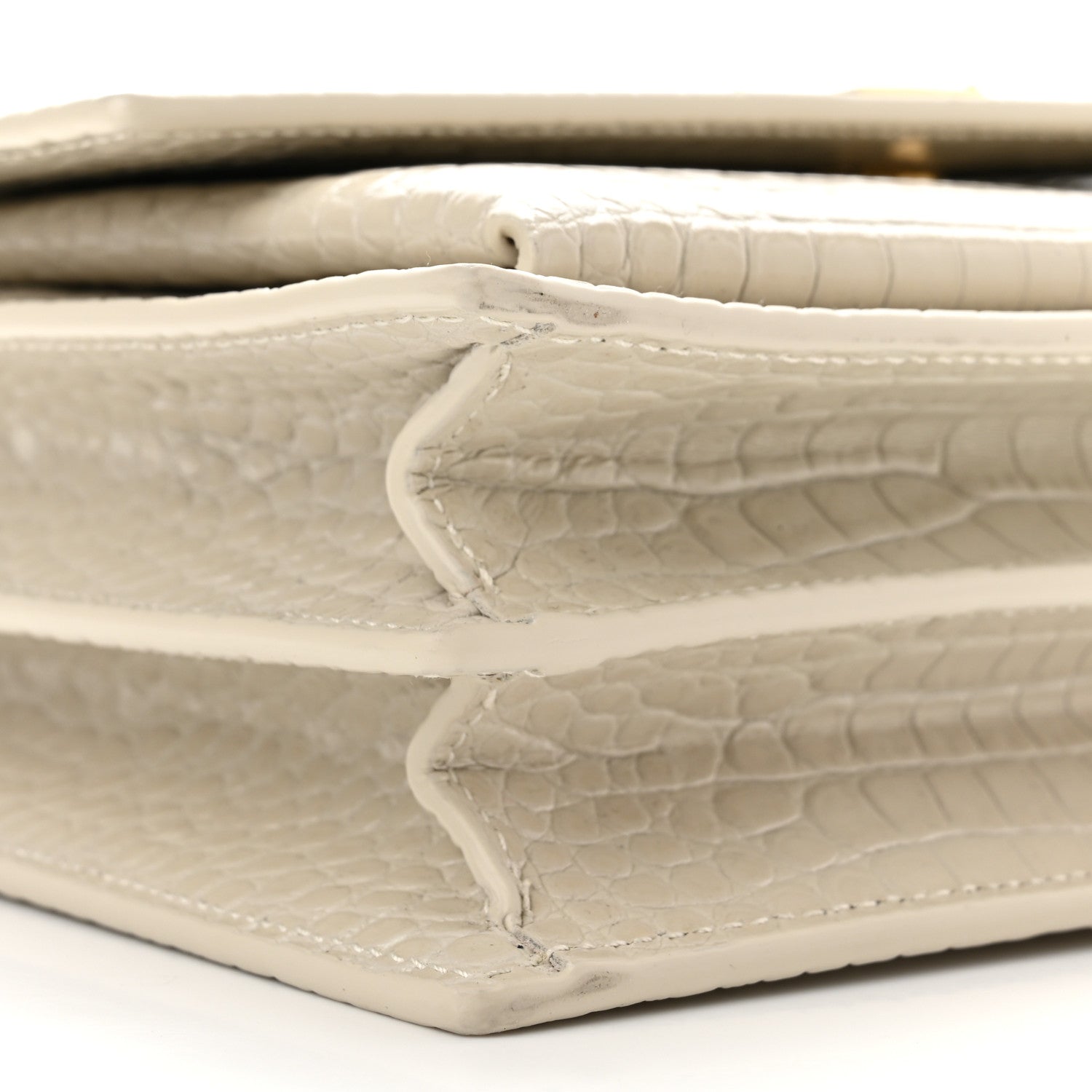 Saint Laurent Calfskin Crocodile Embossed Medium Monogram Sunset Blanc Vintage 8 of 9