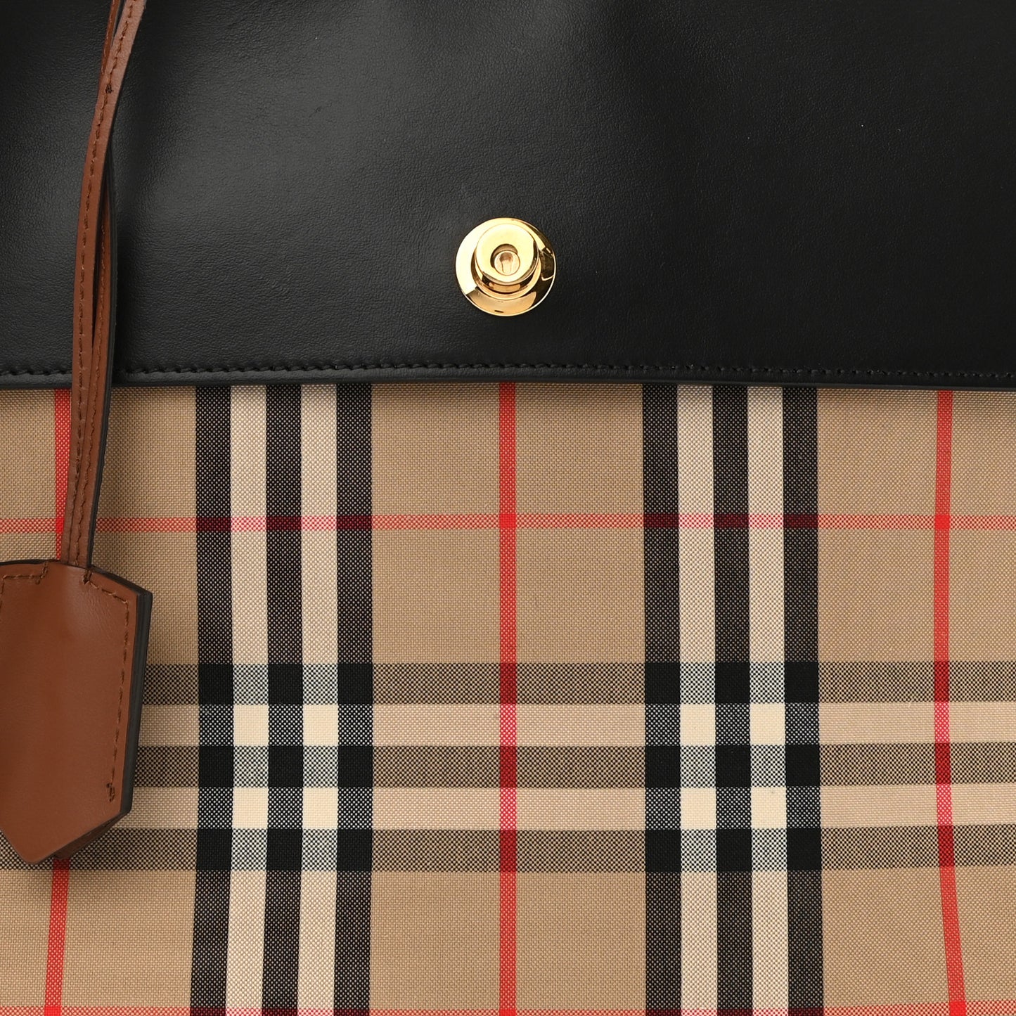 Calfskin Vintage Check Small Society Top Handle Bag Archive Beige Black