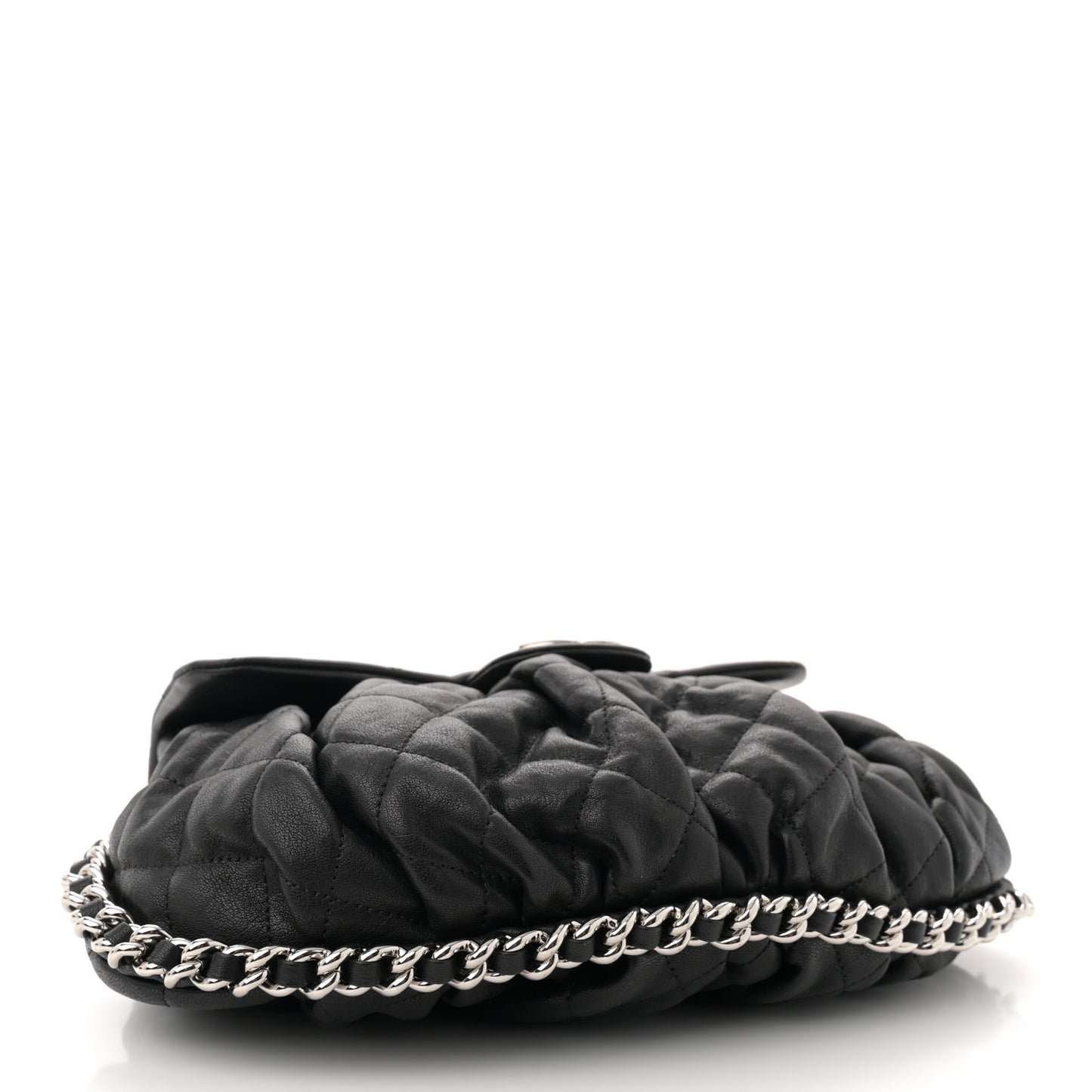 Washed Lambskin Quilted Mini Chain Around Flap Black