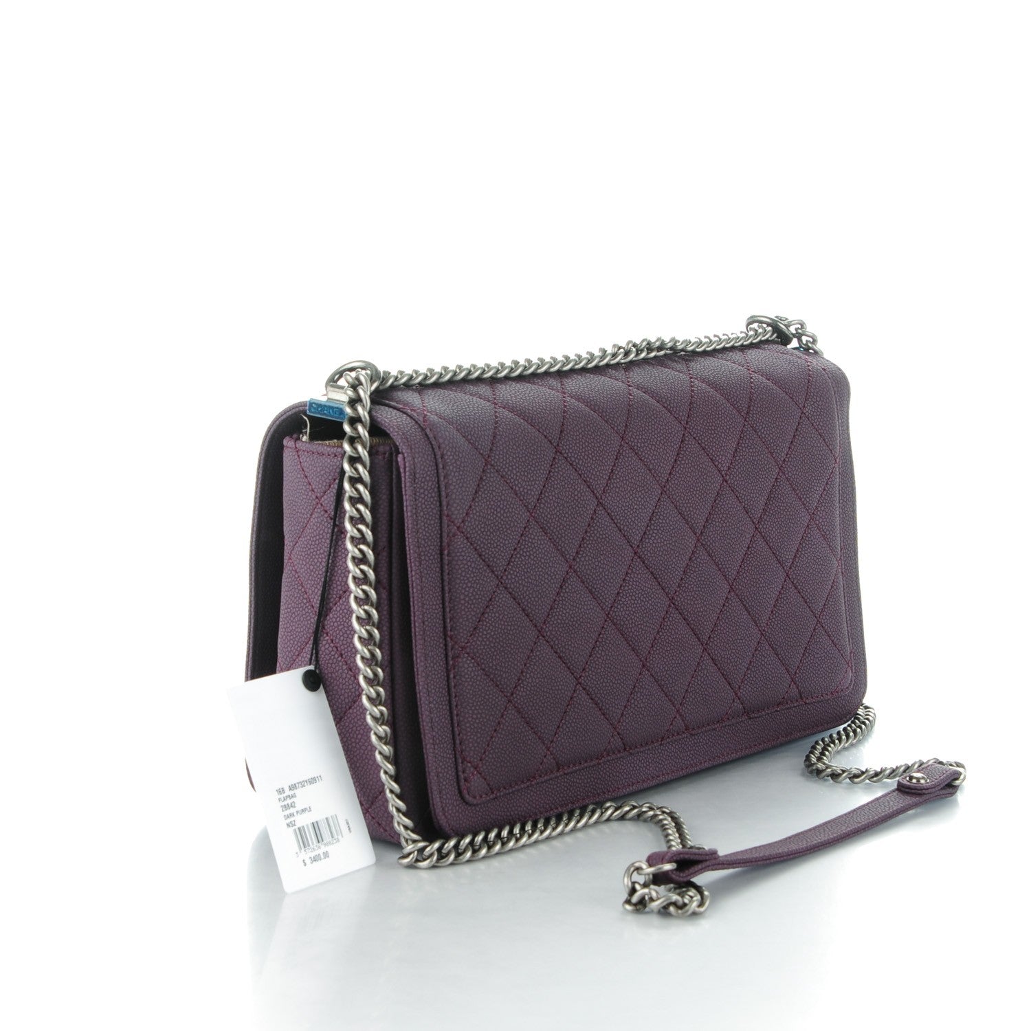 Chanel Washed Caviar Quilted Large Turn Around Ligne Flap Dark Purple 3 of 8