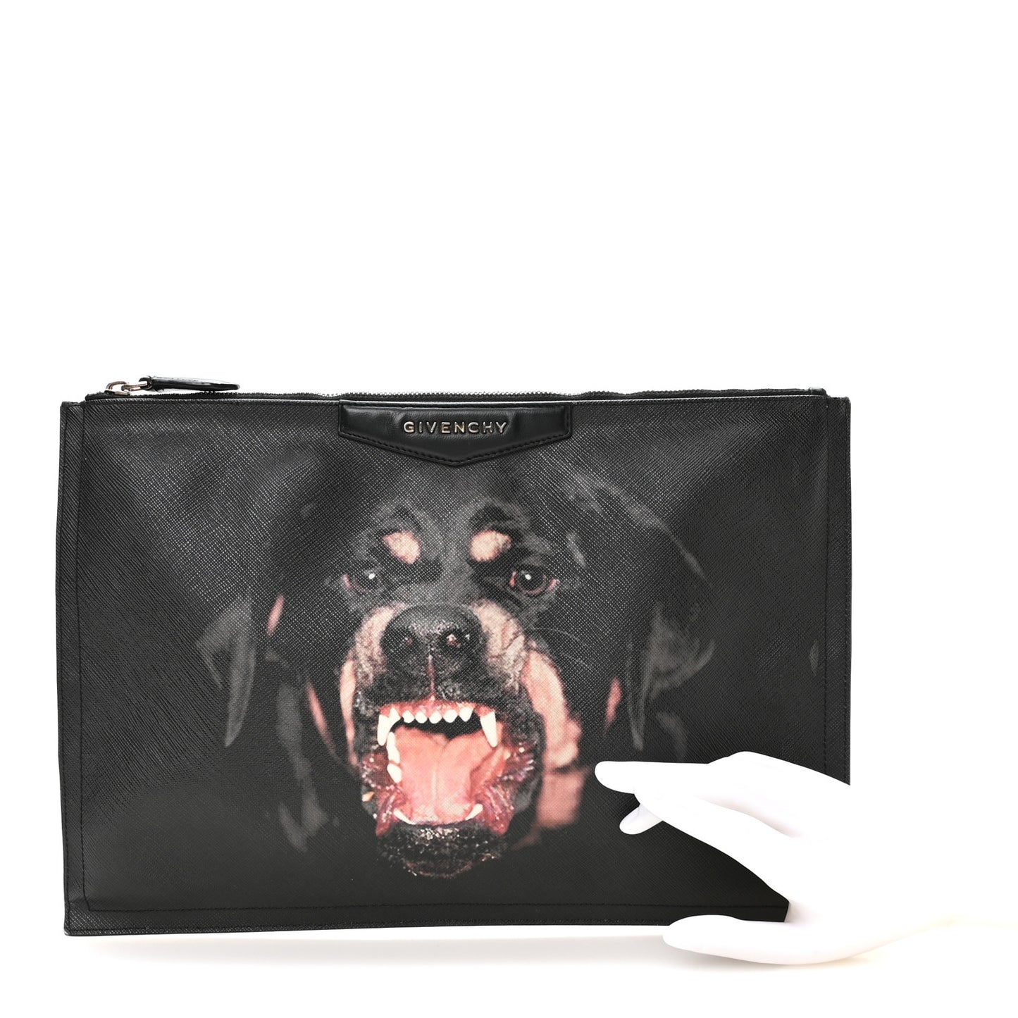Texutured Coated Canvas Rottweiler Print Large Cosmetic Pouch Black