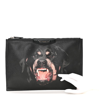 Givenchy Texutured Coated Canvas Rottweiler Print Large Cosmetic Pouch Black 2 of 7