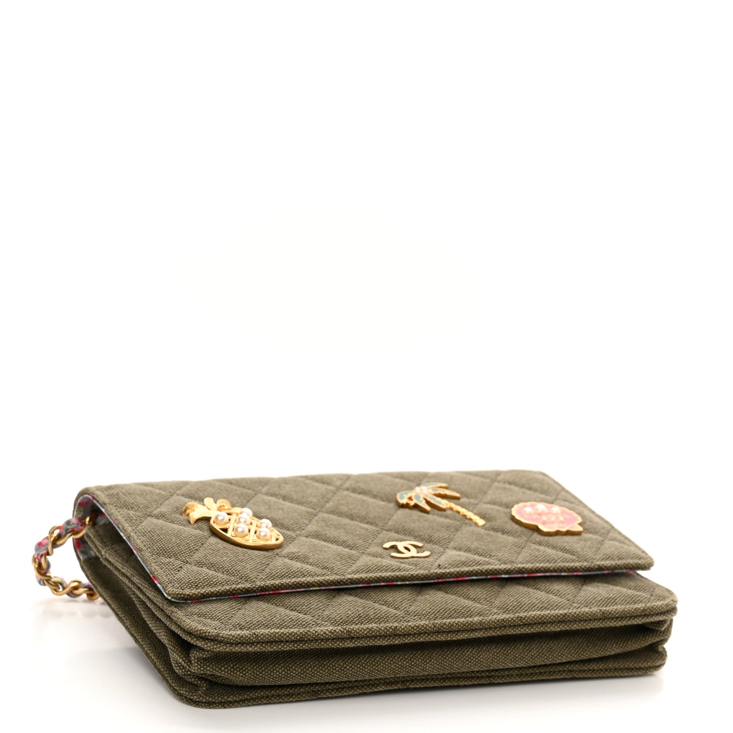 Canvas Quilted Coco Cuba Charms Wallet On Chain WOC Khaki