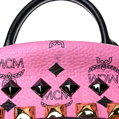 MCM Visetos Studded Colorblock Small Stark Brock Backpack Pink Black 11 of 13