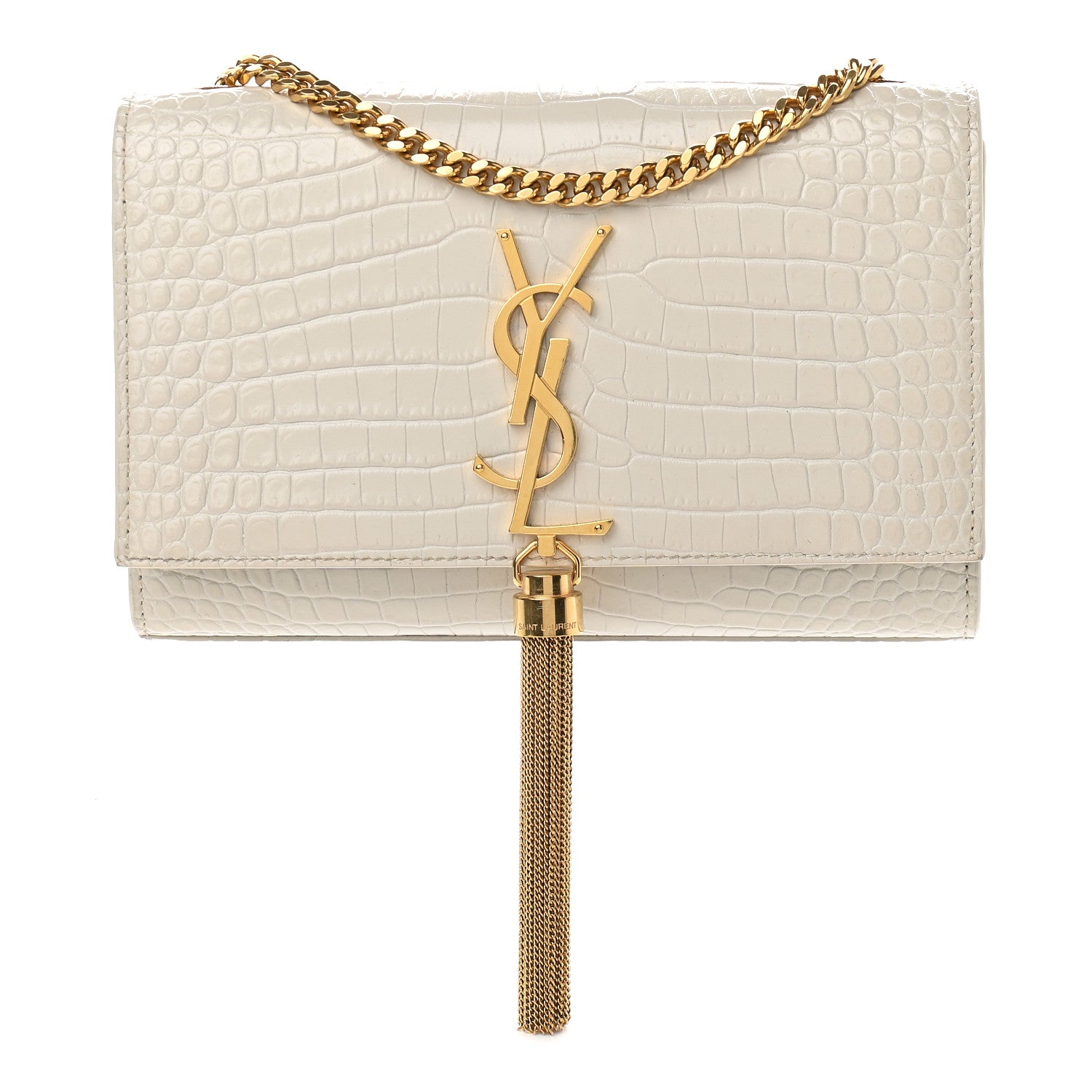 Saint Laurent Calfskin Crocodile Embossed Small Classic Monogram Kate Tassel Satchel Crema Soft 1 of 8
