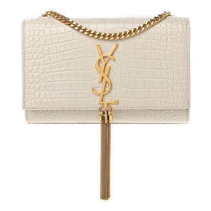 Saint Laurent Calfskin Crocodile Embossed Small Classic Monogram Kate Tassel Satchel Crema Soft 1 of 8