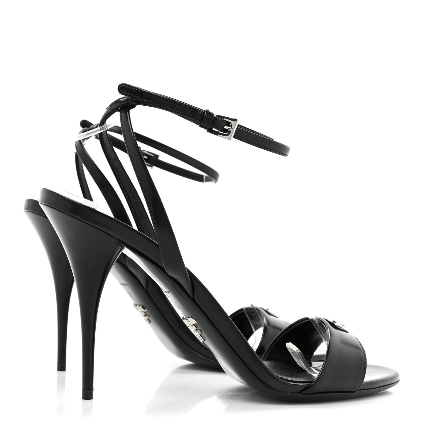 Spazzolato Metal Triangle Logo Ankle Strap 100mm Sandals 39 Black
