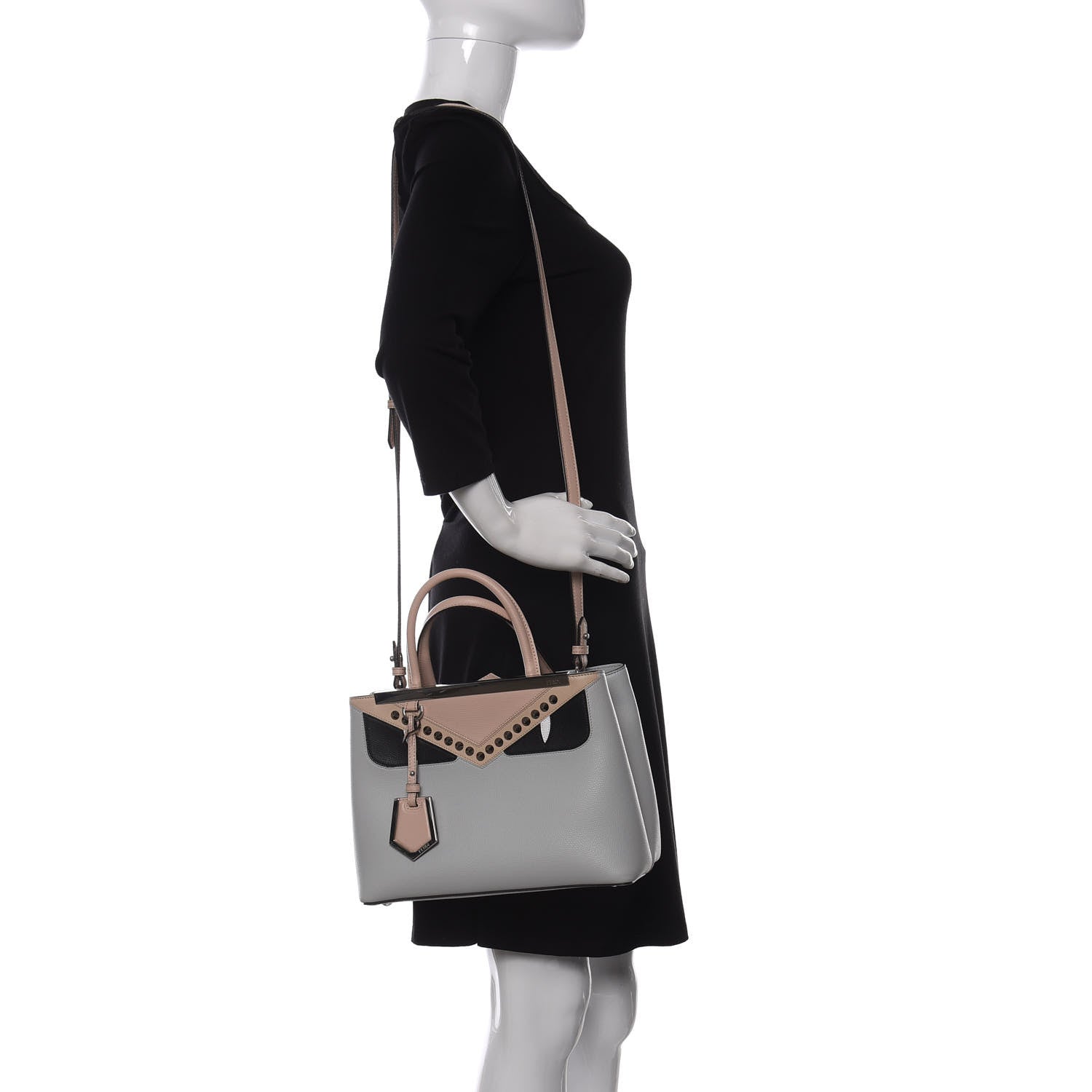 Fendi Vitello Cruise Monster Studded Petite 2Jours Tote Grigio Perla Amido Multicolor 2 of 10