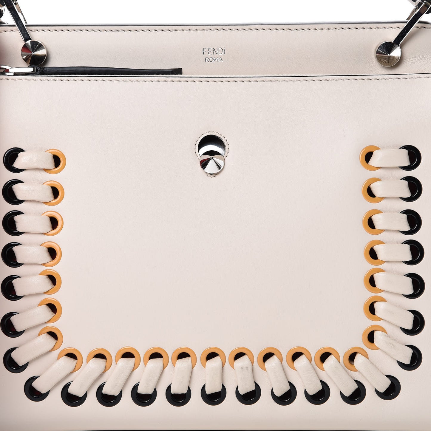 Vitello Baltico Shiny Nappa Lace Up DotCom Satchel Camelia Black Multicolor