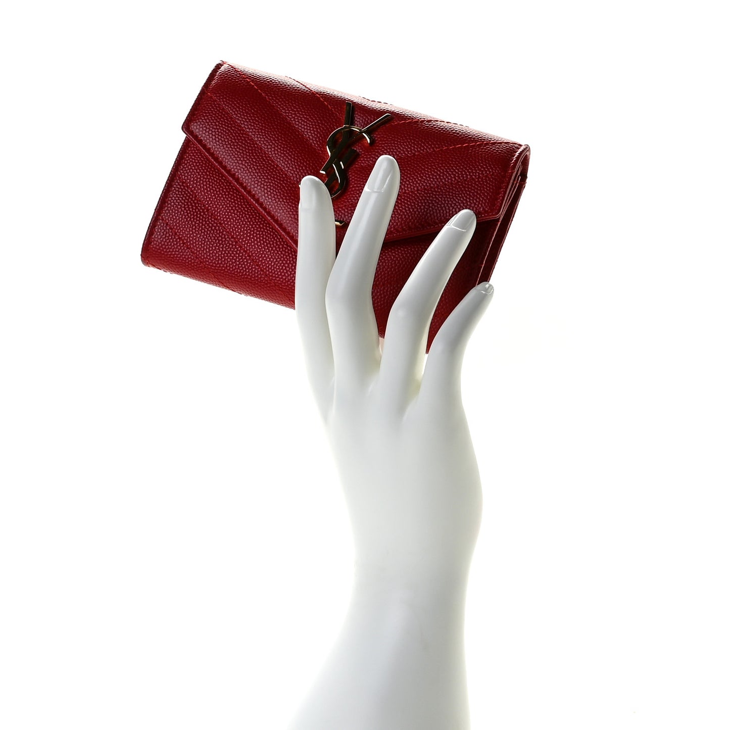 Grain De Poudre Matelasse Chevron Small Monogram Envelope Wallet Rouge Eros