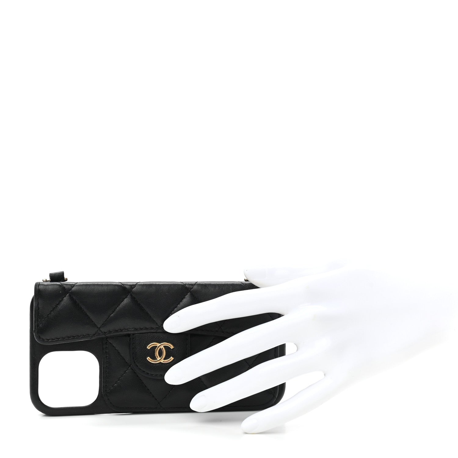 Chanel Lambskin Quilted Pearl Crush iPhone XII Pro Holder With Chain Black 2 of 9