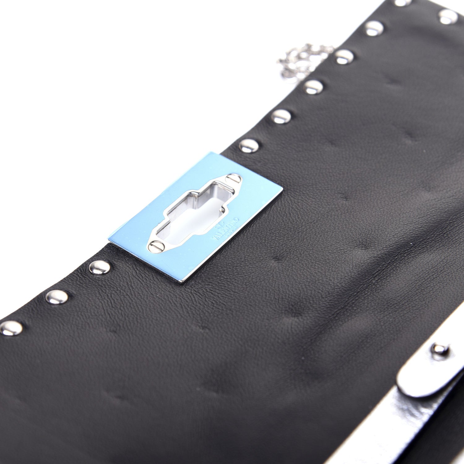 Valentino Garavani Metallic Lambskin Rockstud Spike Wallet on Chain Silver 12 of 18