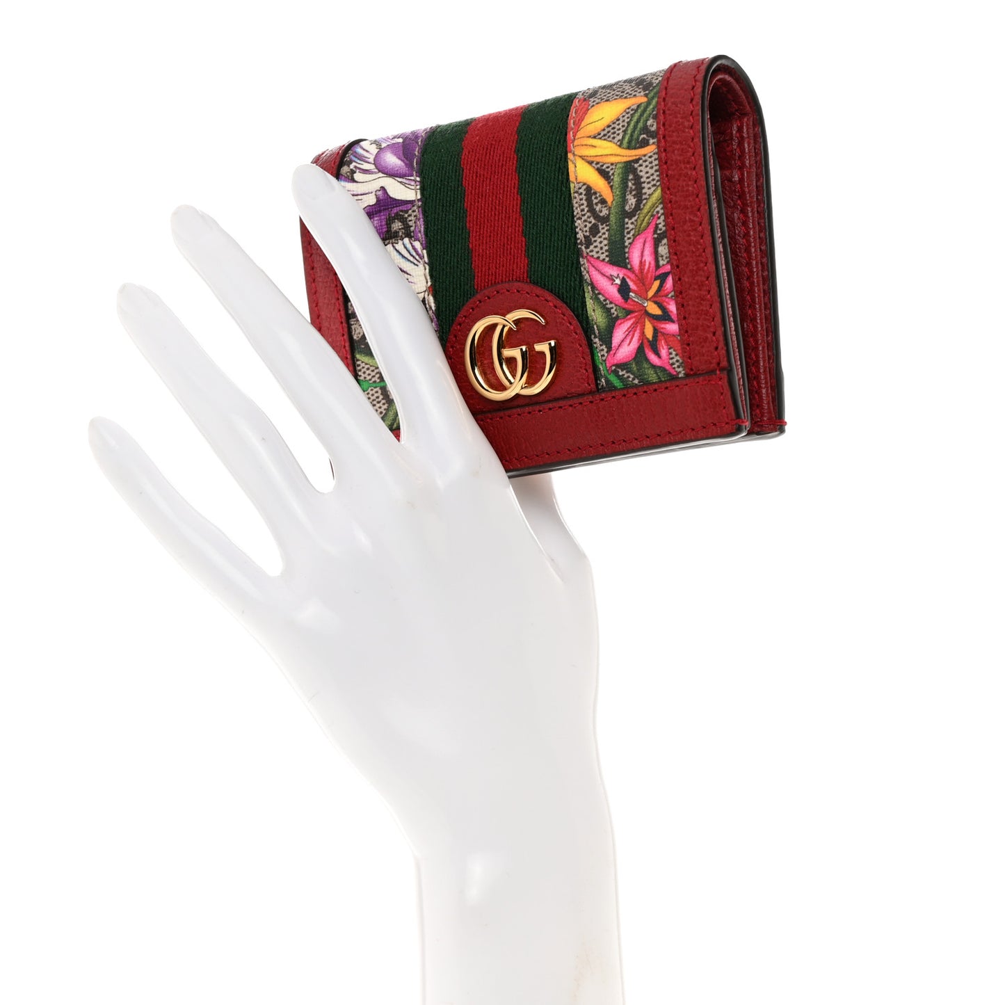 GG Supreme Monogram Flora Web Ophidia Card Case Red