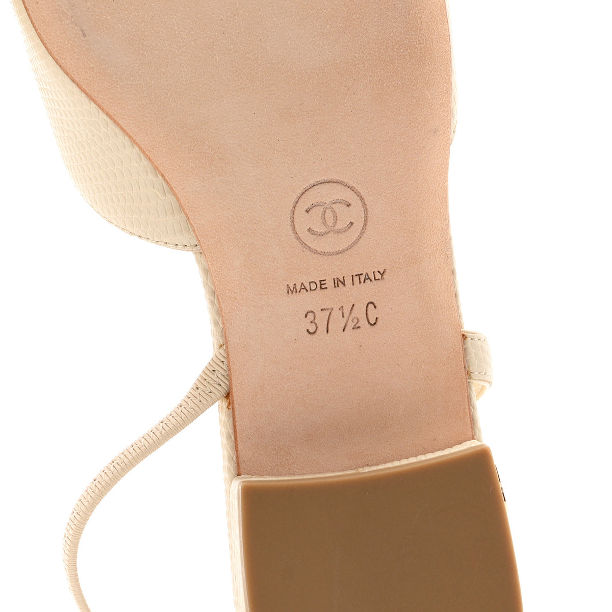 Lizard Grosgrain Cap Toe CC Slingback Flat 37.5 Ivory Black