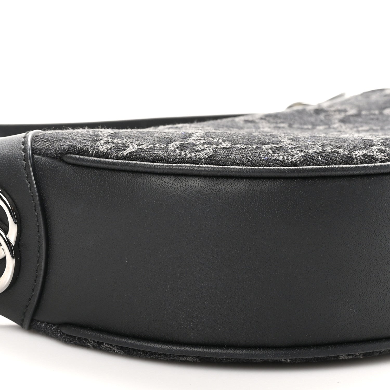 Gucci Denim GG Monogram Dollar Calfskin Web Mini Ophidia Half Moon Hobo Black Grey 9 of 10