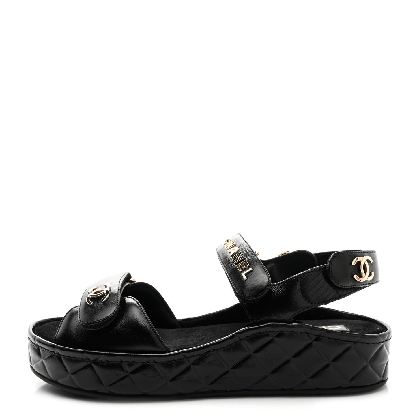Shiny Calfskin Logo Platform Sandals 38 Black