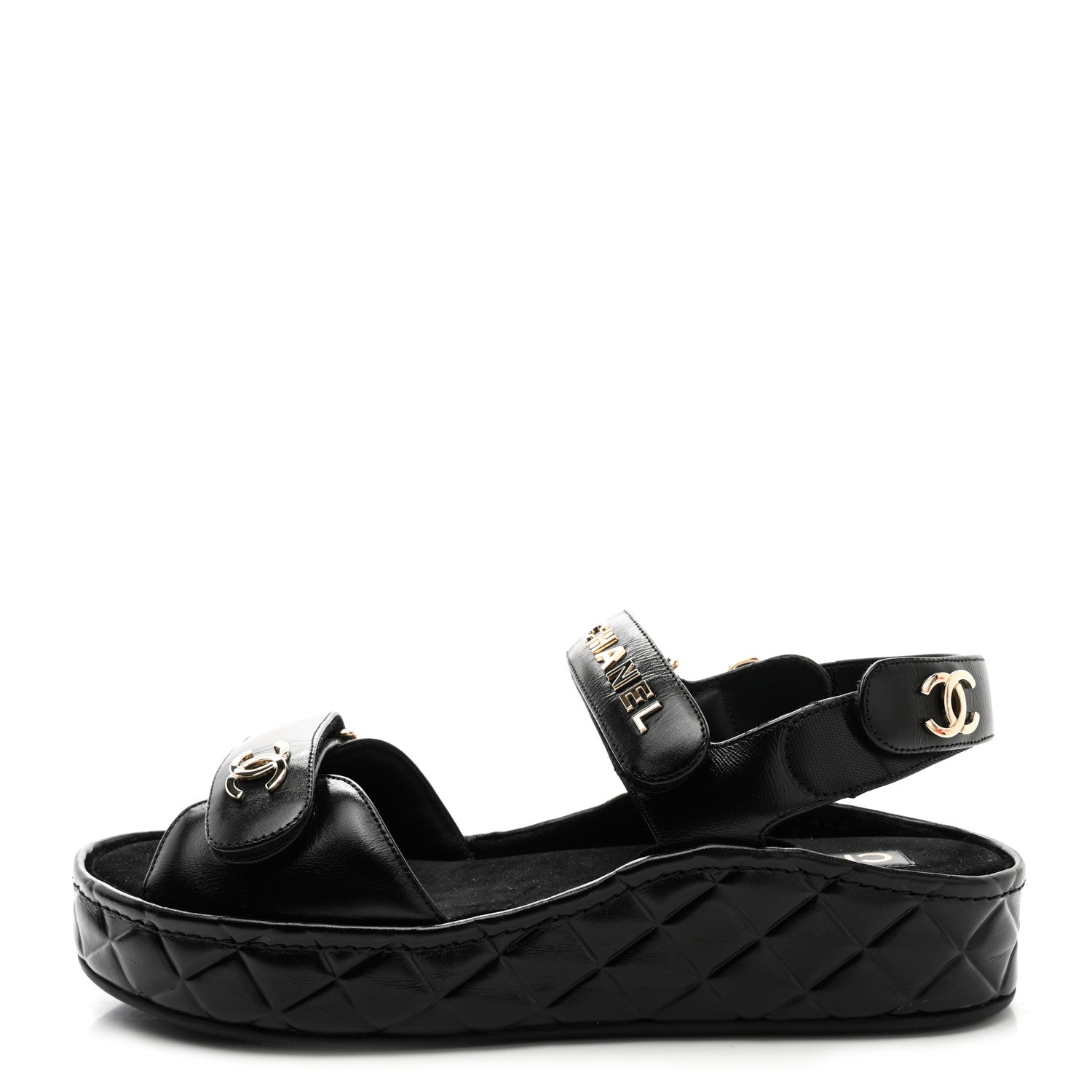 Chanel Shiny Calfskin Logo Platform Sandals 38 Black 1 of 10