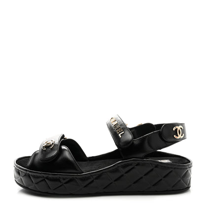 Chanel Shiny Calfskin Logo Platform Sandals 38 Black 1 of 10