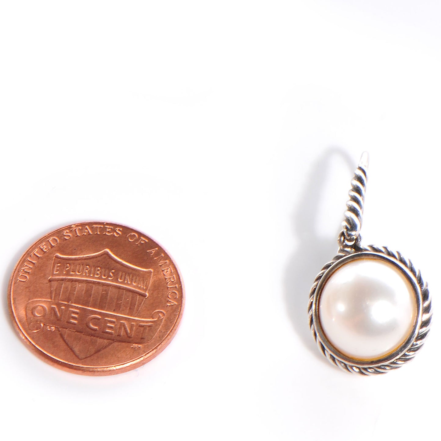 Sterling Silver Pearl 9mm Cable Drop Earrings