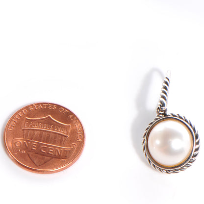 David Yurman Sterling Silver Pearl 9mm Cable Drop Earrings 2 of 5