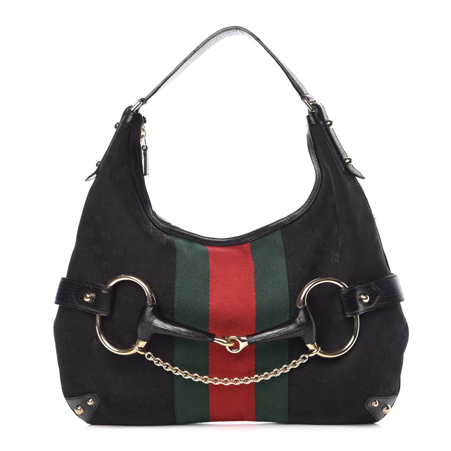 Monogram Large Horsebit Web Hobo Black