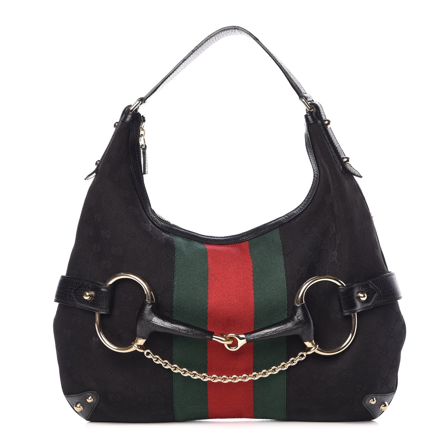 Gucci Monogram Large Horsebit Web Hobo Black 1 of 11