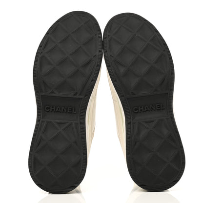 Chanel Velvet Calfskin Mixed Fibers CC Sneakers 37.5 Ivory Black 3 of 9