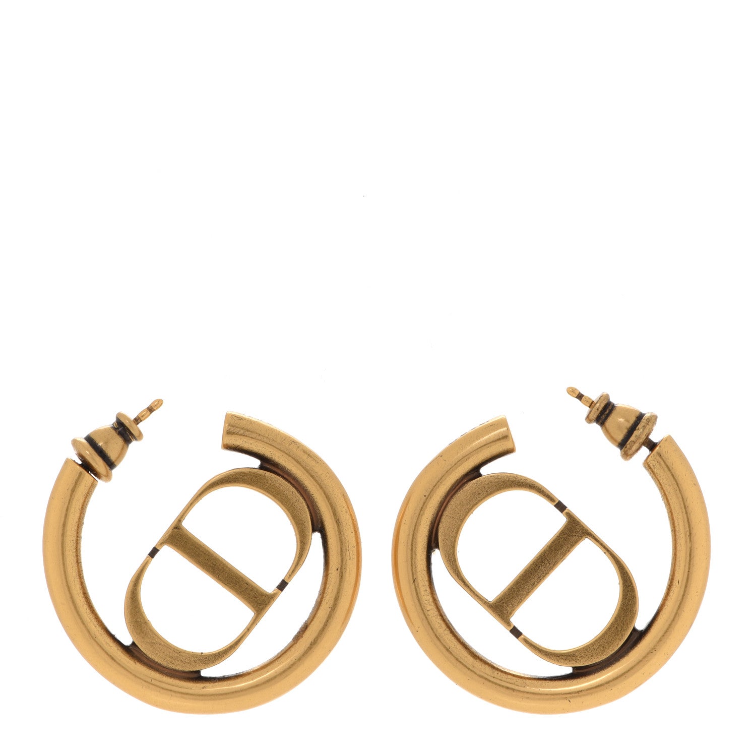 Christian Dior Metal 30 Montaigne Hoop Earrings Aged Gold 1 of 4