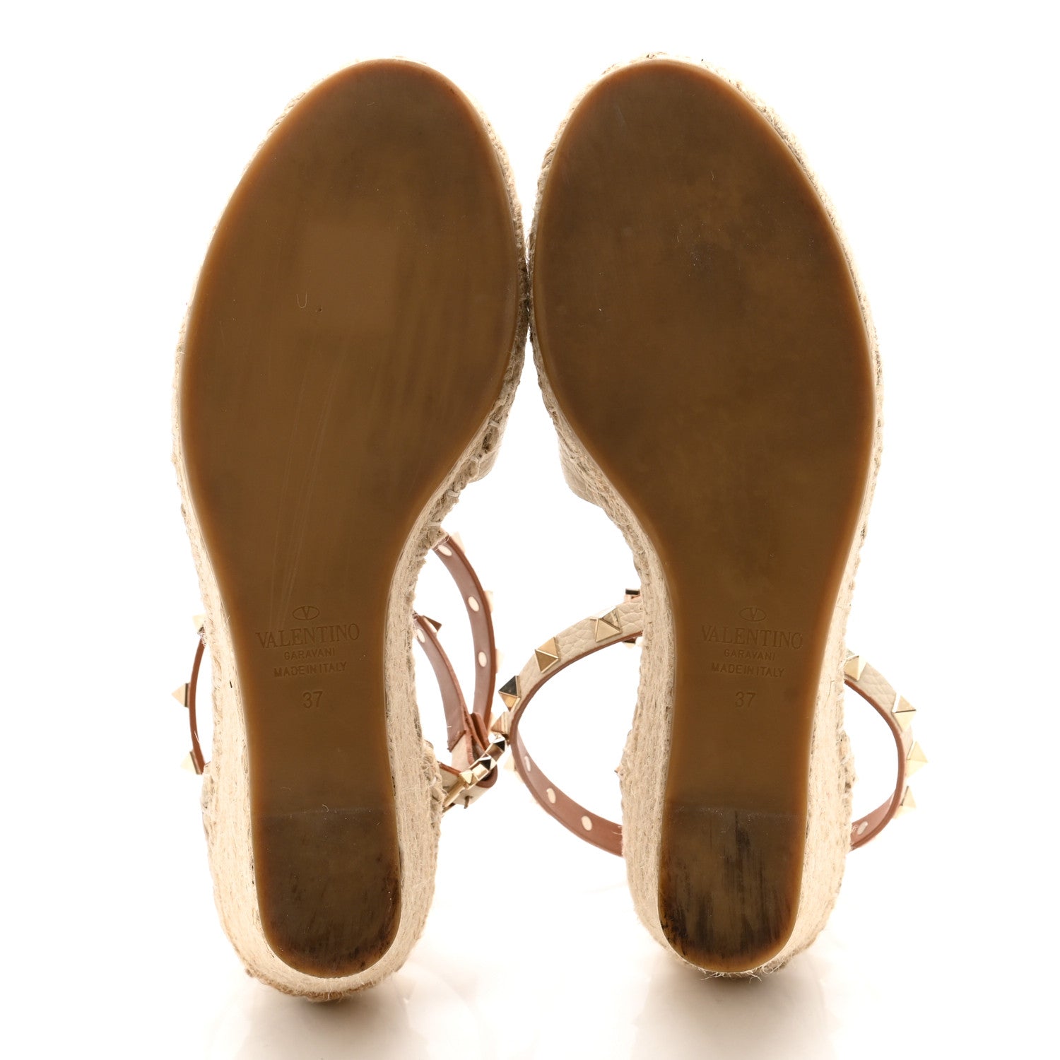 Valentino Garavani Grained Calfskin Rockstud Ankle Wrap Espadrille 15/85mm Wedges 37 Light Ivory 5 of 8