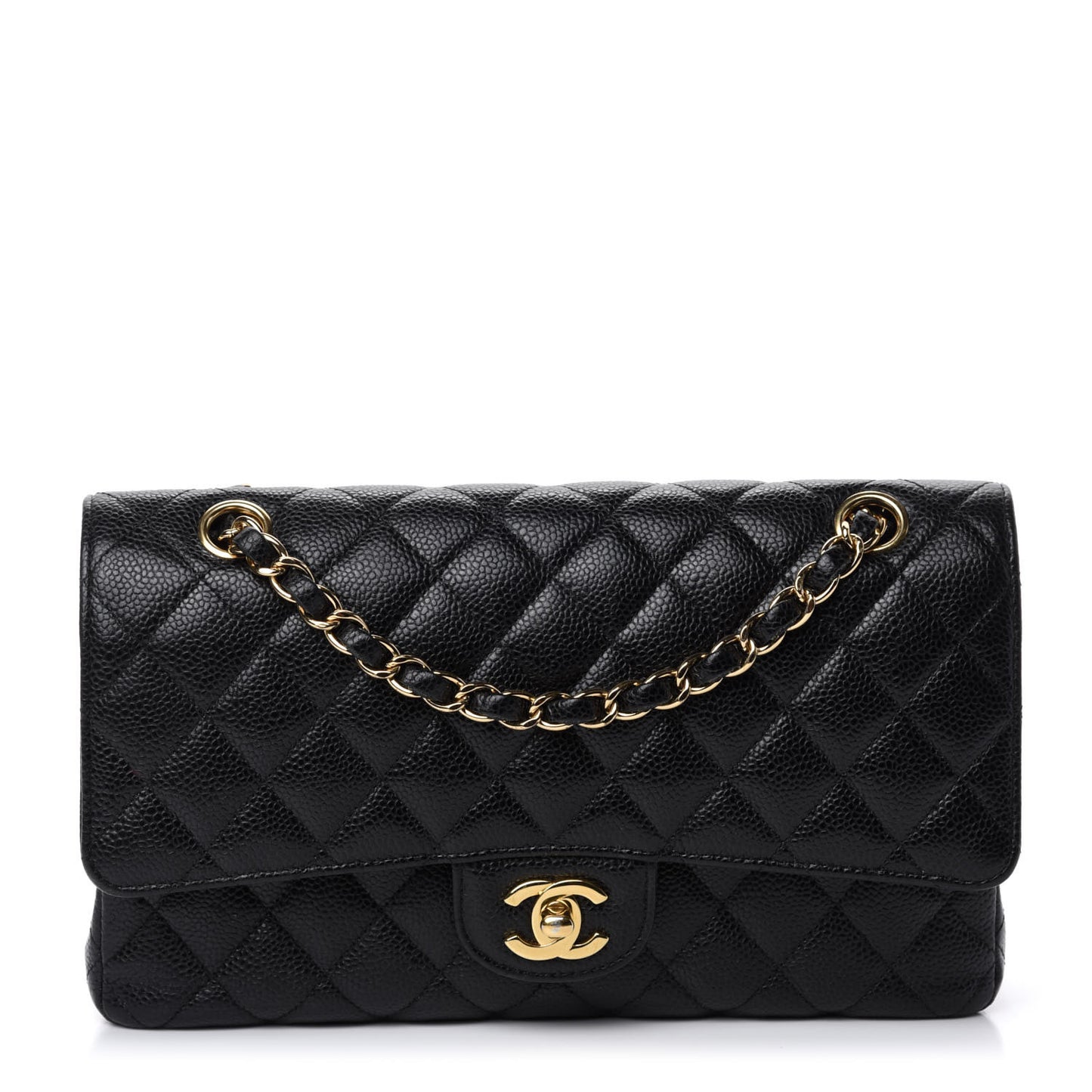 Caviar Quilted Medium Double Flap Black