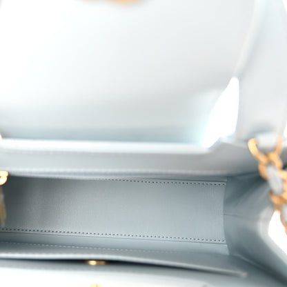 Chanel Shiny Aged Calfskin Quilted Nano Kelly Shopper Light Blue 5 of 10