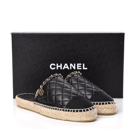 Chanel Lambskin Grosgrain Quilted CC Chain Espadrille Mules 36 Black 11 of 11