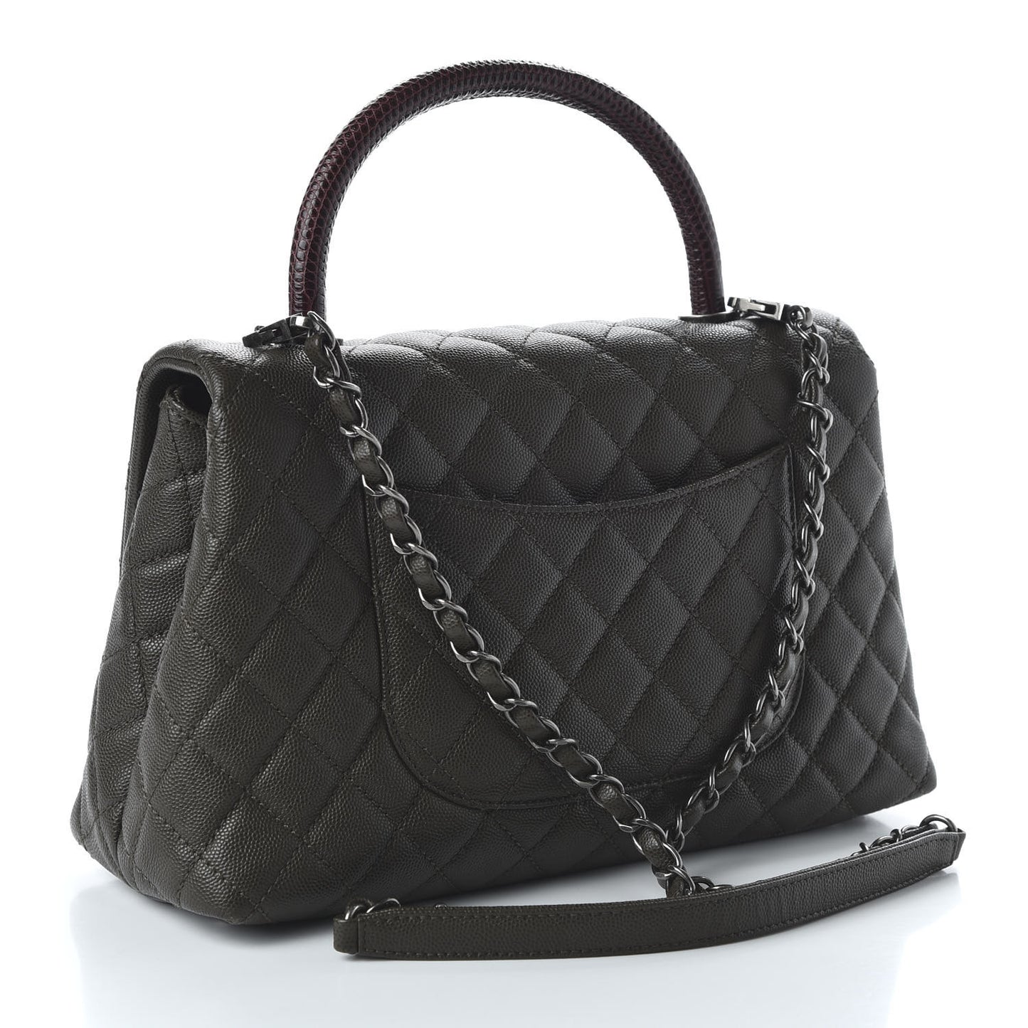 Caviar Lizard Quilted Small Coco Handle Flap Dark Grey