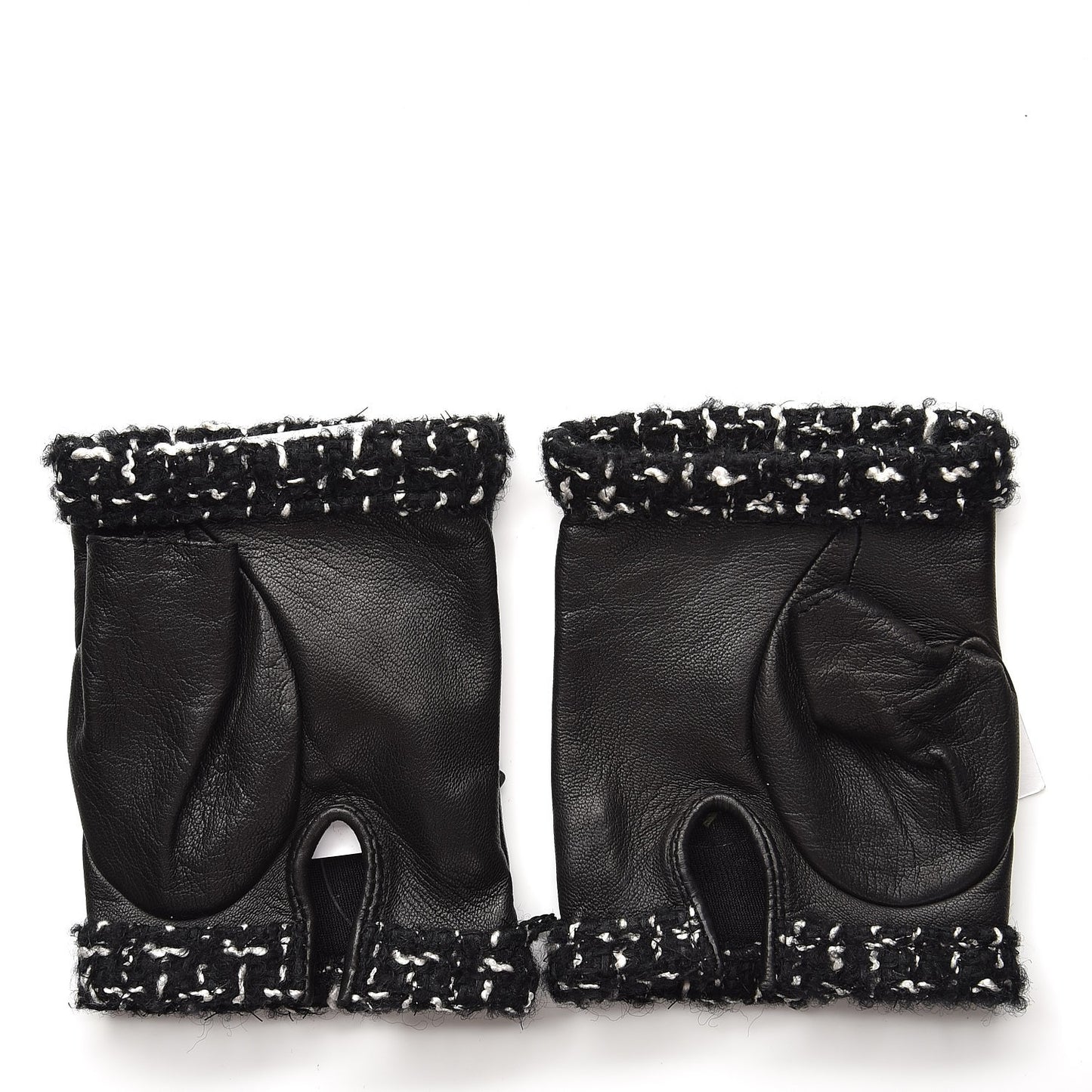 Metallic Lambskin Tweed CC Fingerless Gloves 6.5 Black Green