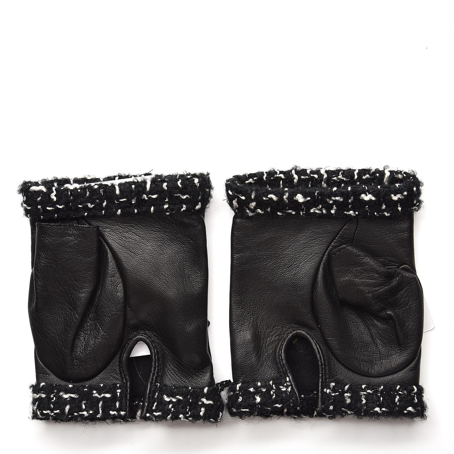 Chanel Metallic Lambskin Tweed CC Fingerless Gloves 6.5 Black Green 2 of 6