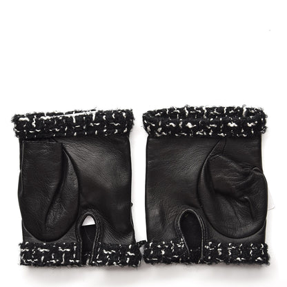 Chanel Metallic Lambskin Tweed CC Fingerless Gloves 6.5 Black Green 2 of 6