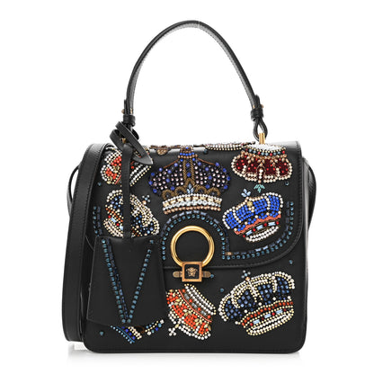 Versace Nappa Crystal Crown Embellished La Medusa Top Handle Messenger Flap Black Multicolor 1 of 12