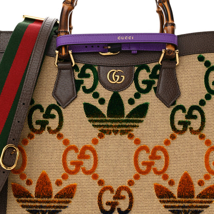 Gucci X ADIDAS Textured Dollar Calfskin Jumbo GG Textured Web Trefoil Logo Medium Diana Tote Bag Beige Brown Multicolor 8 of 10