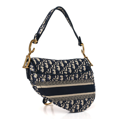 Christian Dior Oblique Embroidered Saddle Bag Blue 3 of 9
