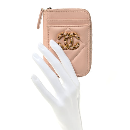 Chanel Lambskin Quilted Chanel 19 Vertical Zip Card Holder Wallet Light Pink 2 of 9