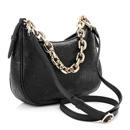 Gucci GG Grainy Calfskin Emblem Small Half Moon Shoulder Bag Black 3 of 10