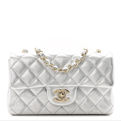 Chanel Metallic Calfskin Quilted Mini Rectangular Flap Silvery 1 of 13