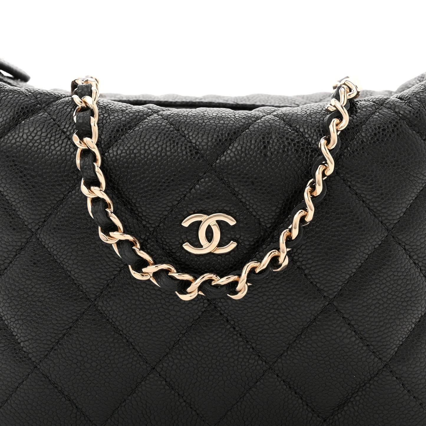 Caviar Quilted Hobo Clutch With Chain  Black