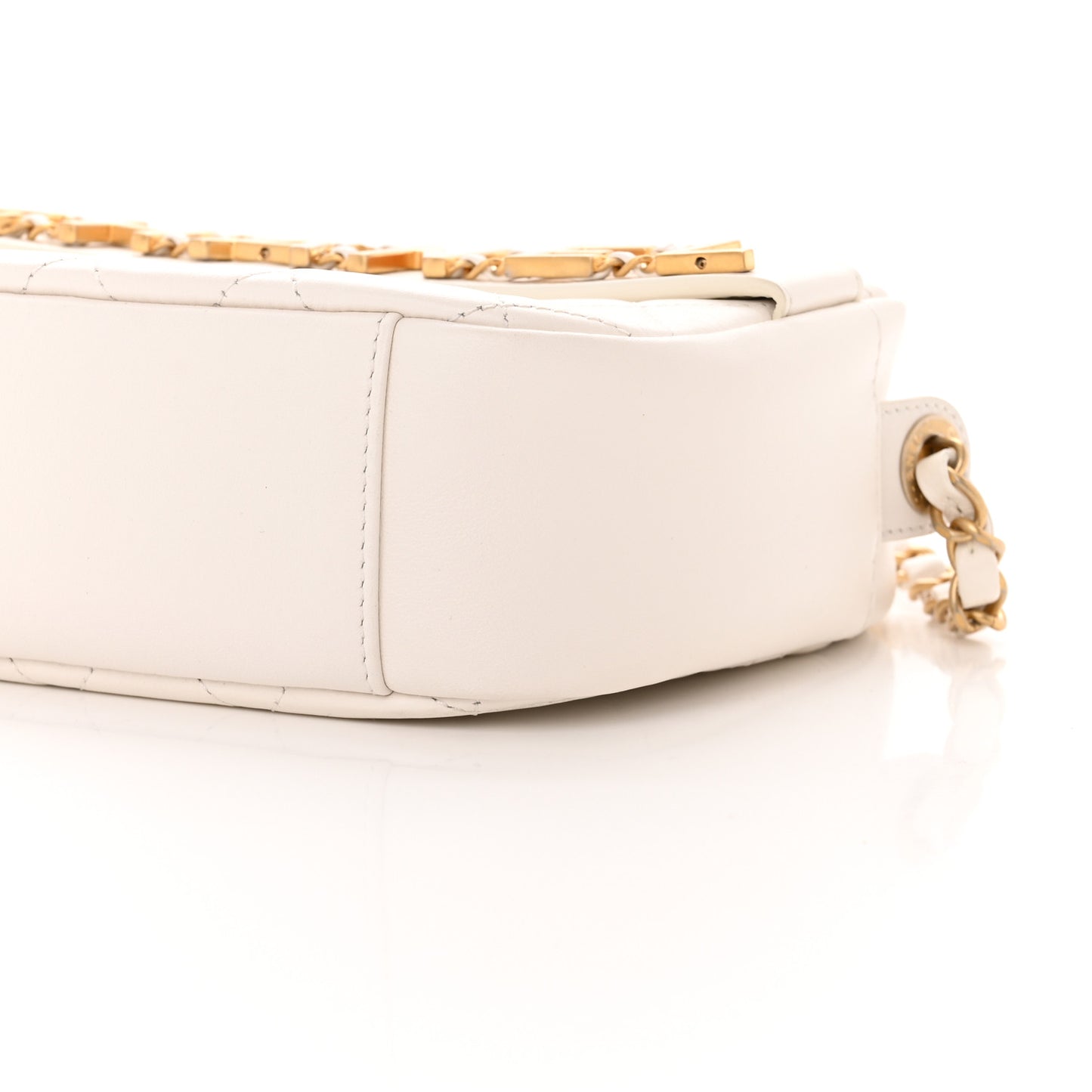 Calfskin Quilted Enchained Camera Case Bag White